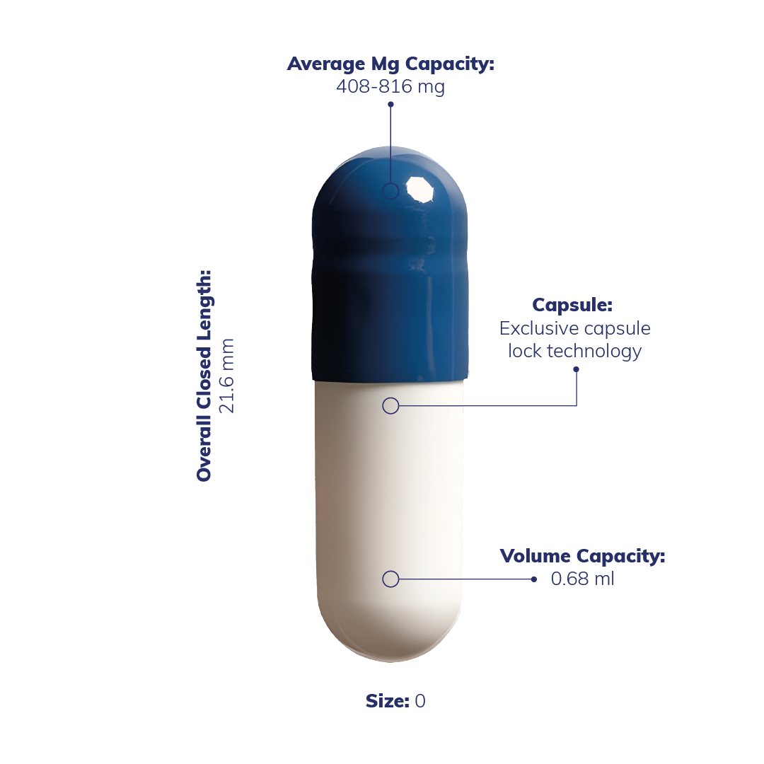Blue - White Vegetarian Capsules <br> Size 0 - Box of 100,000