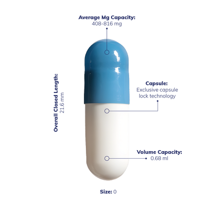 Blue - White Vegetarian Capsules <br> Size 00 - Box of 75,000